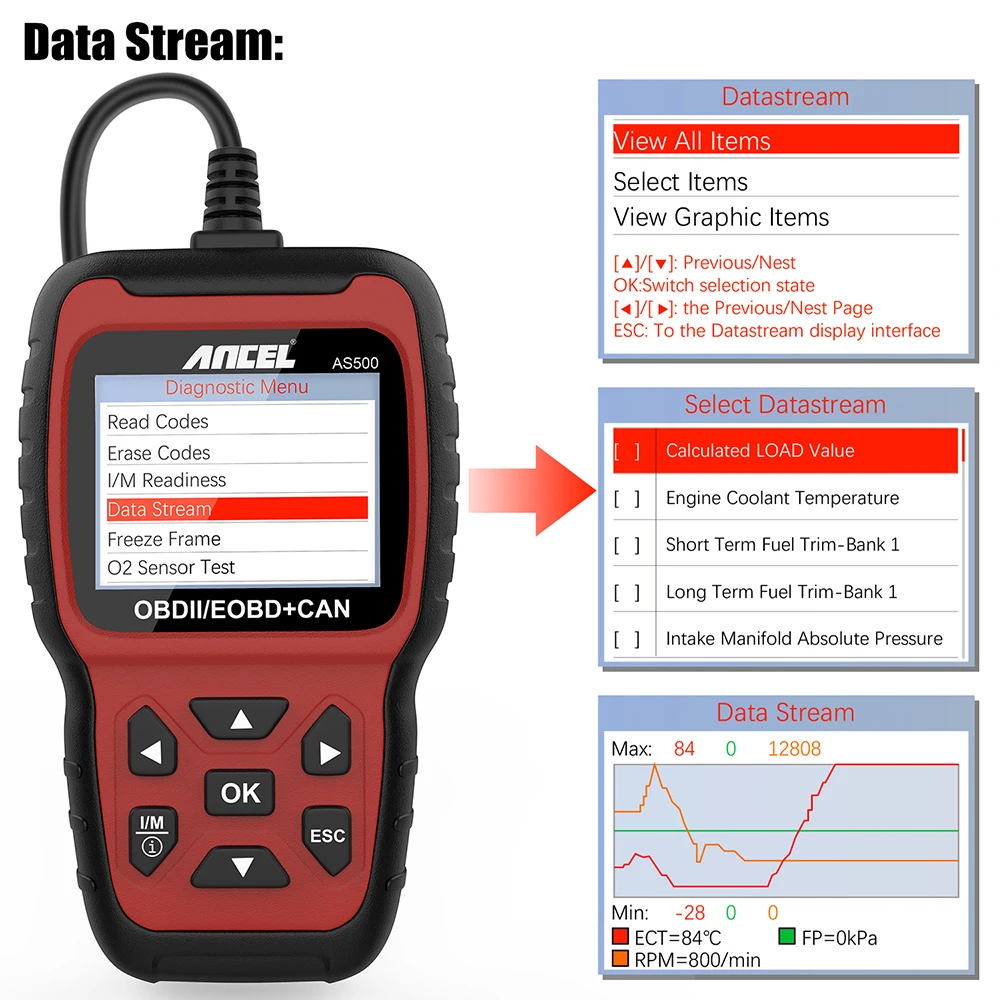 Ancel AS500 OBD2 Scanner Engine Code Reader OBD Auto Diagnose Car Diagnostics Tool Lifetime Free Update OBD2 Automotive Scanner high quality auto inspection equipment