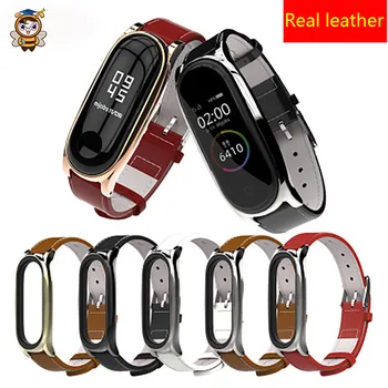 

For Xiaomi Mi band 5 4 3 Real Leather Watch Band Strap smart Wristband bracelet Removable Wrist high quality Original Mi 5 Strap