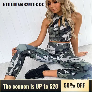 

Gym Clothing for Women Camouflage Printed Yoga Sets 2 Piece Set Fitness Suit Moisture Wicking Tracksuits Comfortable Breathable