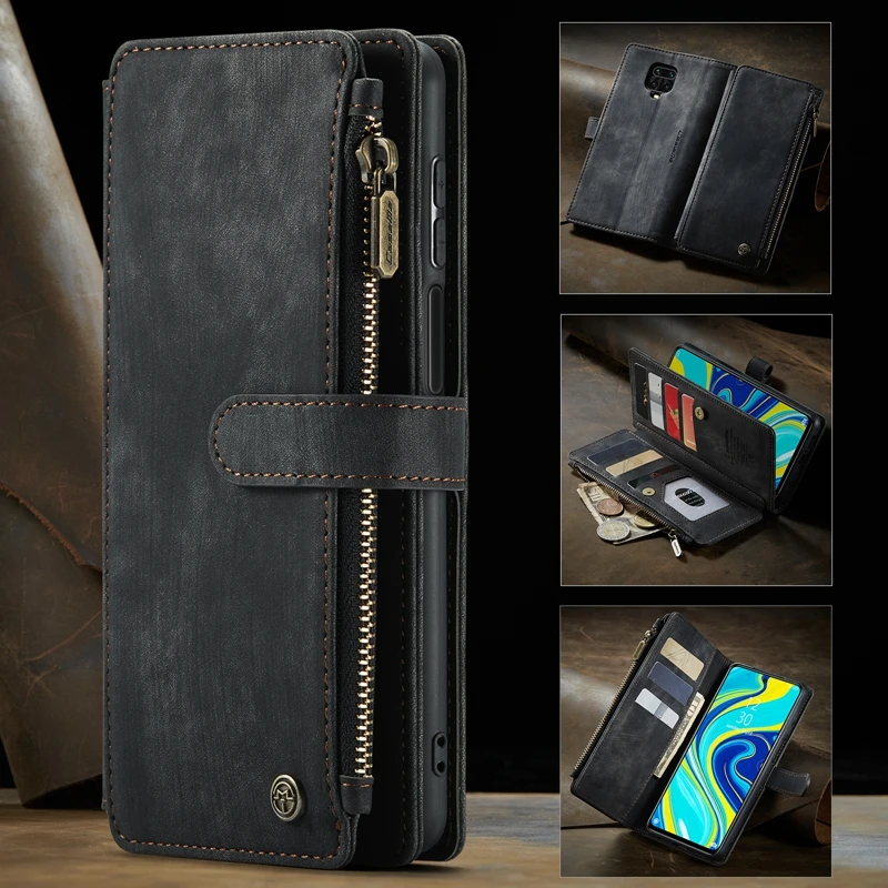 For Xiaomi Redmi Note 10 9S 10S 10 Pro Max Case Luxury Zipper Wallet PU Leather Phone Cover For Redmi Note9 Note10 Pro Max Coque