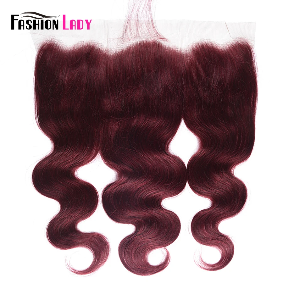 

FASHION LADY Pre-Colored Human Hair Lace Frontal Closure 13x4 Lace Closure Body Wave Ear To Ear Lace Closure 99J Remy Hair