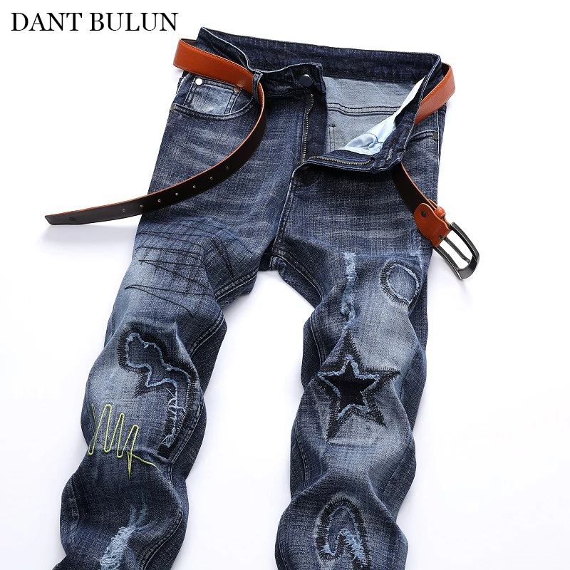 

Jeans Men Designer Hip Hop Pants Embroidered Stretch Jeans Hombre Slim Fit Elastic Punk Style Pencil Pants Streetwear Men Jeans