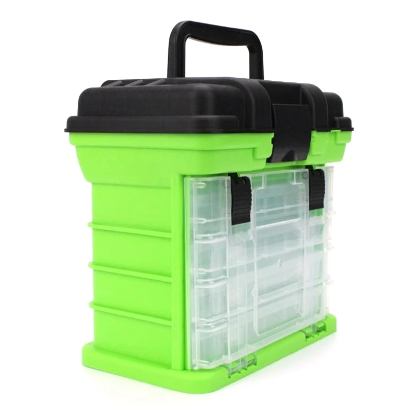 

5-Layer PP + ABS Green Fishing Gear Box High Quality Plastic Handle Fishing Box Carp Fishing Tools Fishing Accessories