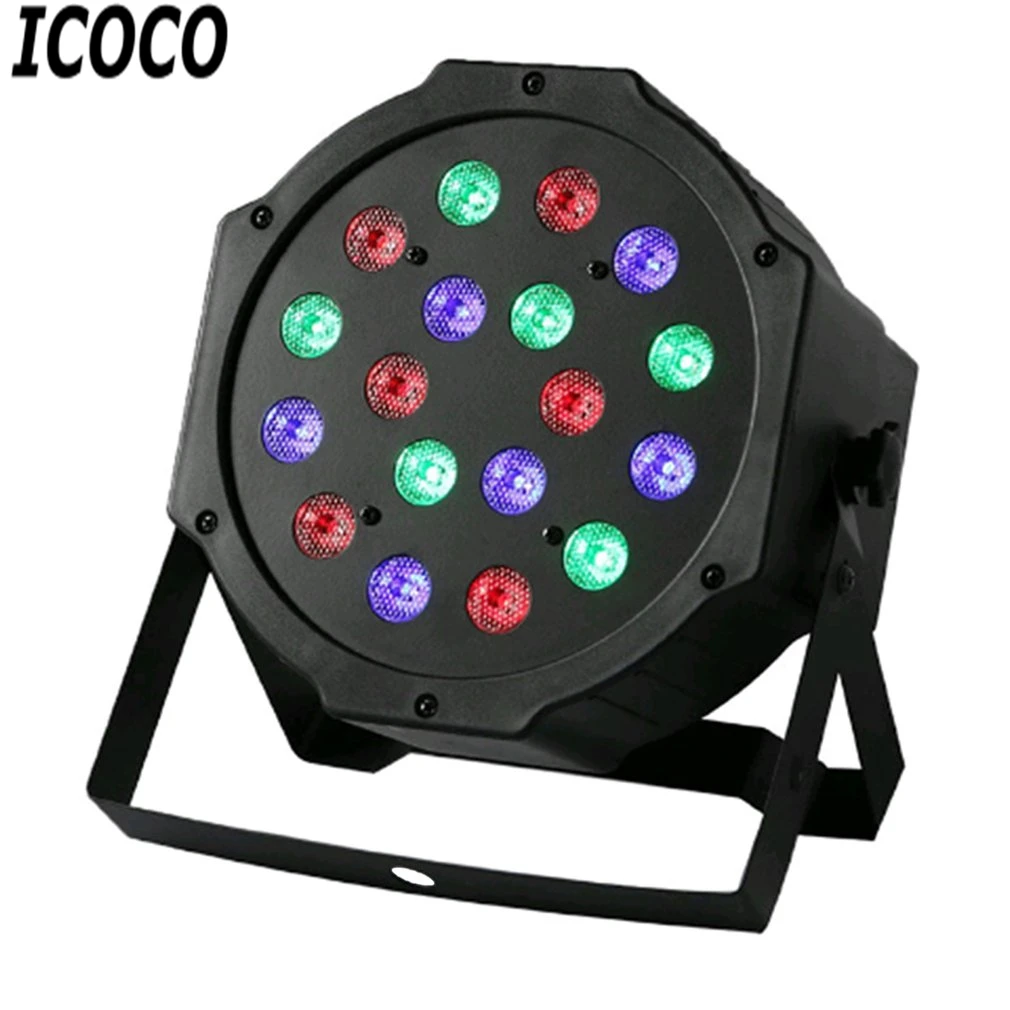 ICOCO, профессиональный светодиодный сценический светильник, 18 светодиодный RGB PAR, DMX, сценическое освещение, DMX512, Master-Slave, плоский, для DJ, дискотеки, вечерние, KTV, Новинка