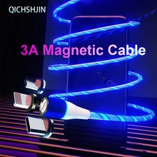 3A kabel magnetyczny świecące światło LED dla iPhone 11 Samsung Huawei Micro USB typ C kabel szybka ładowarka magnes ładowarka drut świetlny