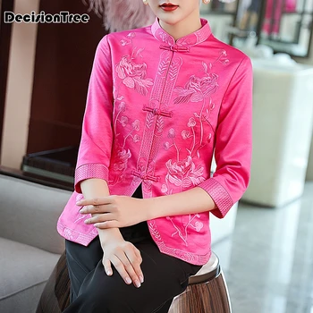 

2020 women chinese top elegant vintage chinese qipao top ladies cheongsam tops outwear oriental style tangsuit embroidery hanfu