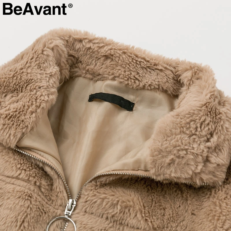 BeAvant плотное зимнее пальто из искусственного меха для женщин, повседневная Осенняя мягкая женская верхняя одежда на молнии, пальто, уличная одежда с длинным рукавом, Женская куртка