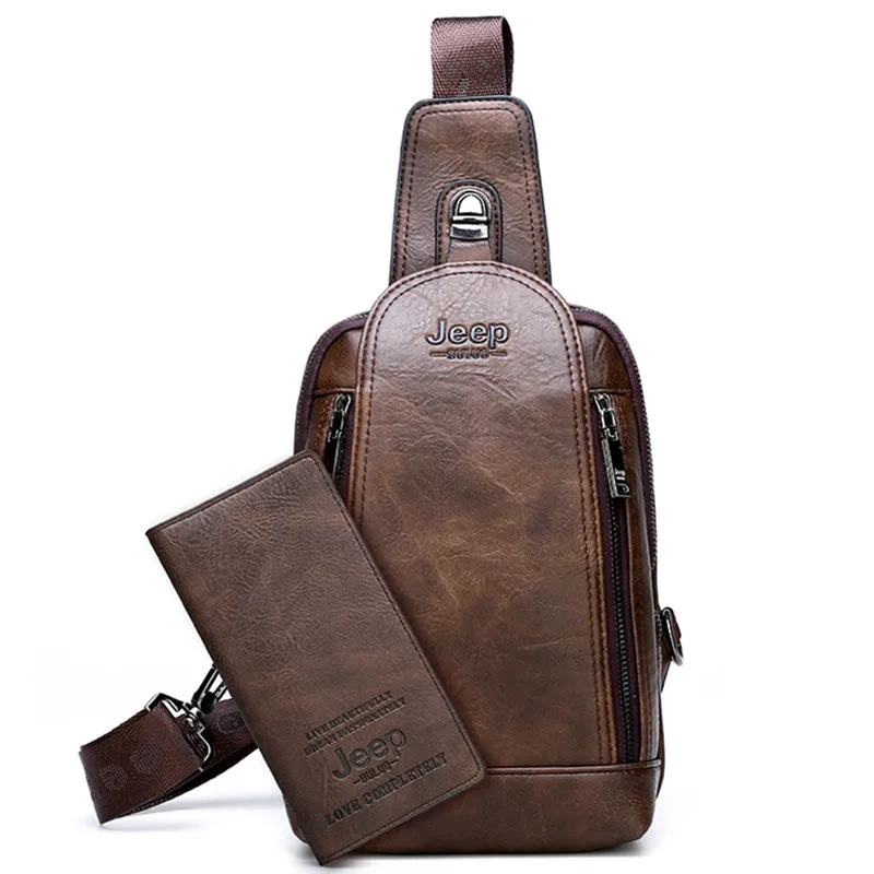 JEEP BULUO Brand Travel Hiking Messenger Shoulder Bags Men's Large Capacity Sling Crossbody Bag Solid Men Leather Bag