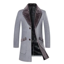 Мужское шерстяное пальто средней длины, зимнее пальто с меховым воротником, мужское зимнее пальто высокого качества, теплый мужской плащ