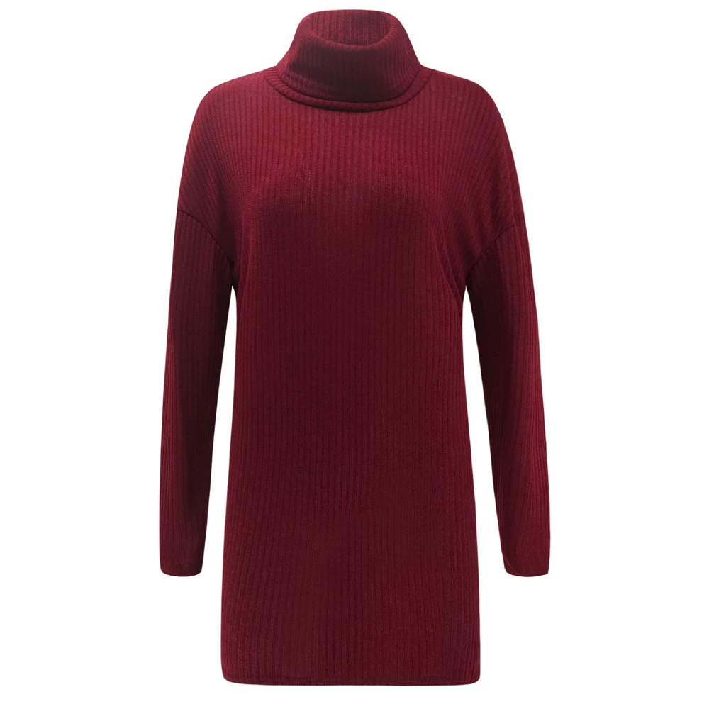 Elsvios Casual Rib Knitted Sweater Dress Winter Warm Turtleneck Mini Dress Women Autumn Long Sleeve Pullover Party Dress Vestido