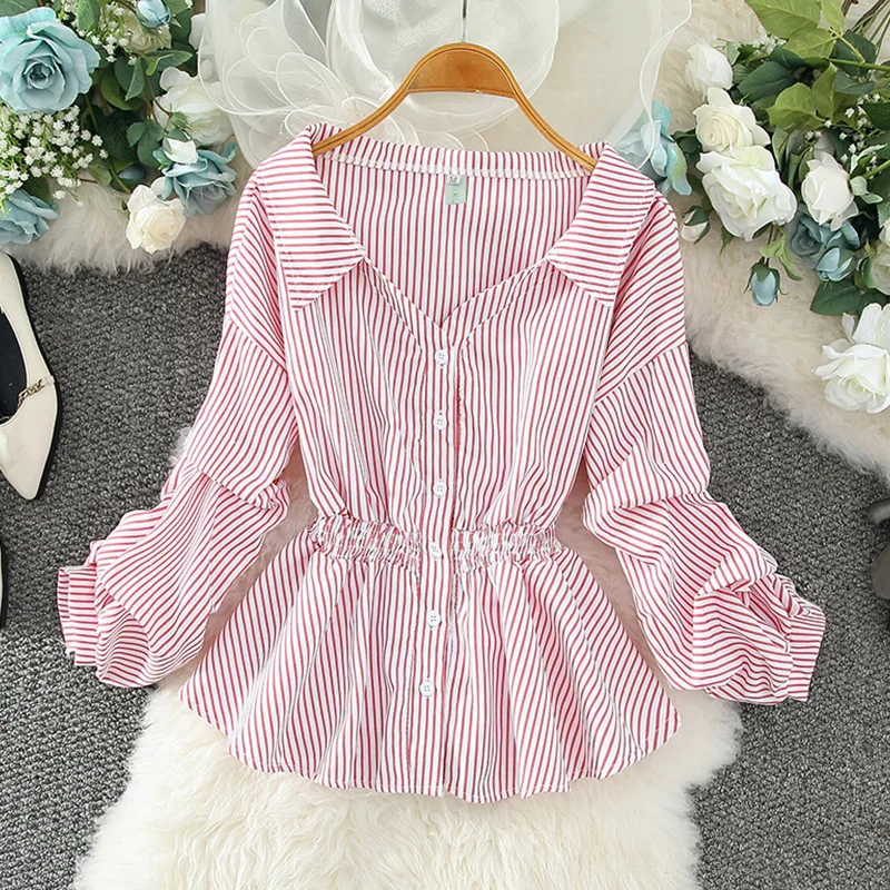 Ladies Striped Vintage Blouses | Shirt Long Design Stripe Women | Striped  Blouse Women - Blouses u0026 Shirts - Aliexpress