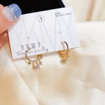

High-end CZ Crystal Star Earrings Gold Color Micro Paved Cubic Zirconia Hoop Earrings Women Jewelry
