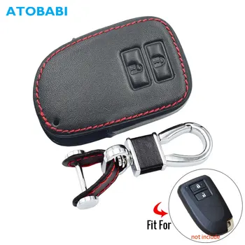 

Leather Car Key Case For Toyota Prado Vios Yaris Previa 2 Buttons Smart Remote Fob Shell Cover Keychain Protector Bag Accessory