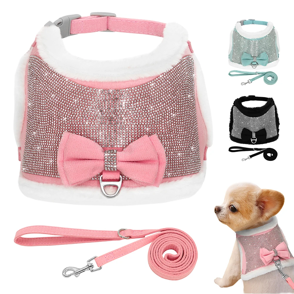 Bling Rhinestones Harness For Small Dogs Cats Soft Warm Dog Harness
