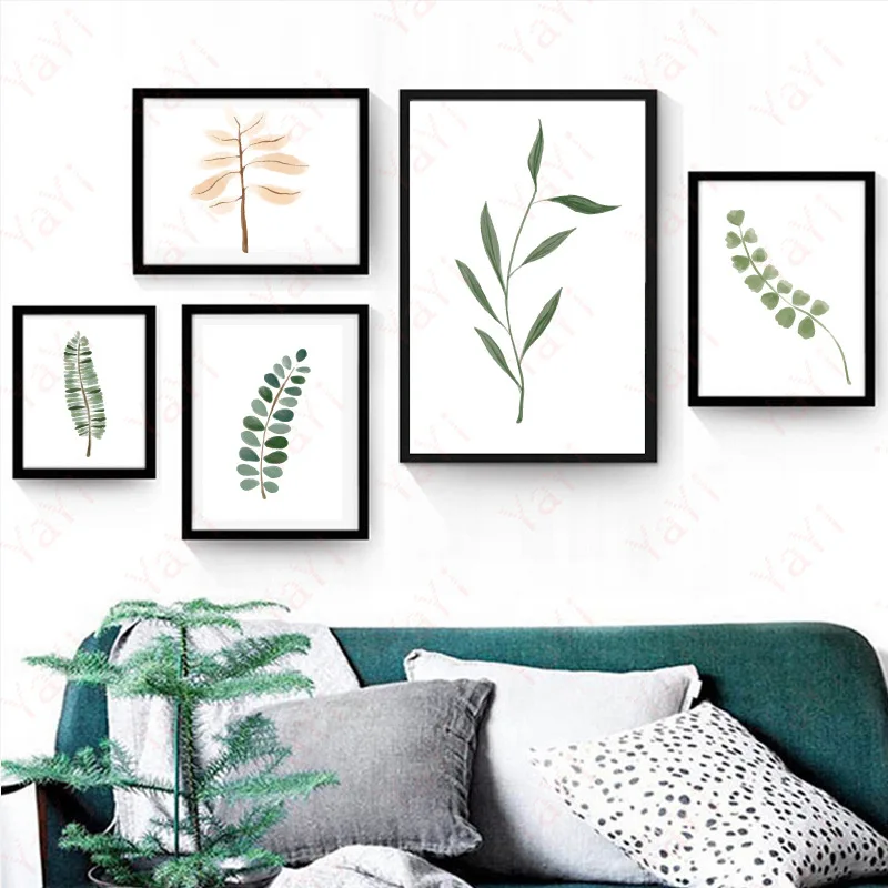 

Modern Scandinavian Minimalist Fresh Leaves Decorative Painting Core Living Room Restaurant Green Vegetation Art Hanging Paintin