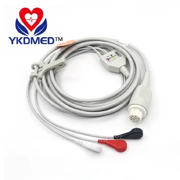 

2pcs/pack Datex AS/3, AS/3 Compact One Piece ECG Cable with 3 Leadwires,Snap,AHA,CE Verified