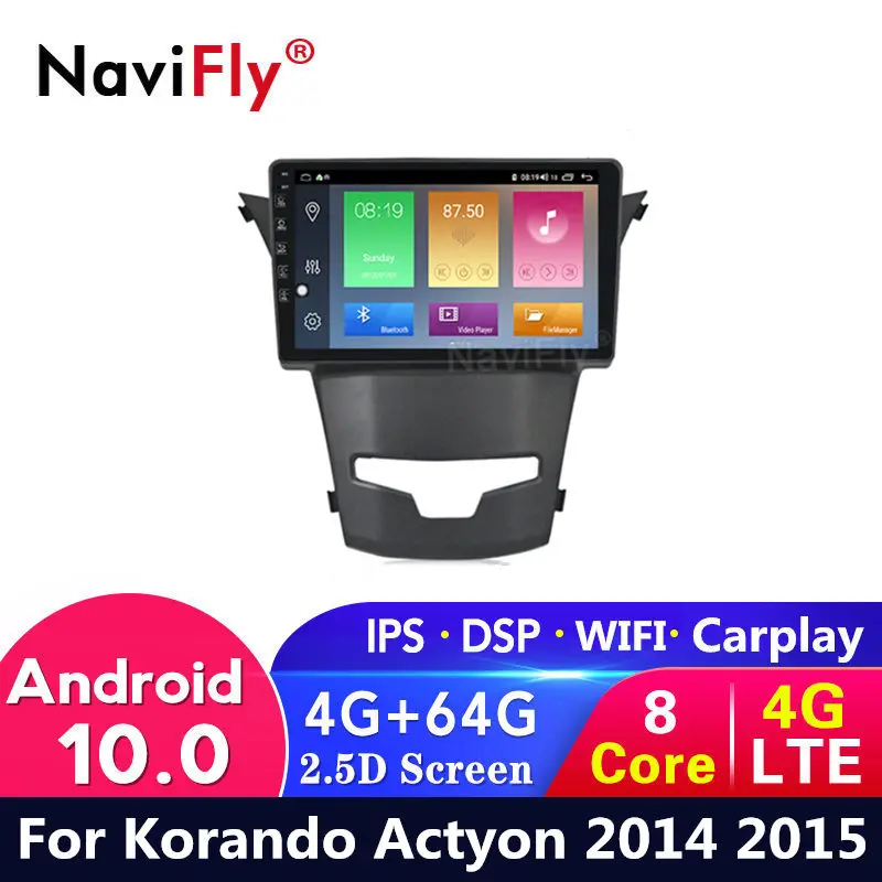 4G LTE Android 10 + 64G Автомобильный мультимедийный плеер для SsangYong Korando Actyon 2014 2015 радио GPS