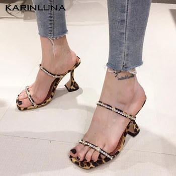 

Karinluna On Sale Sexy Crystals Leopard Wine Glass Heels High Height Summer women's Sandal Party Slippers Shoes Woman