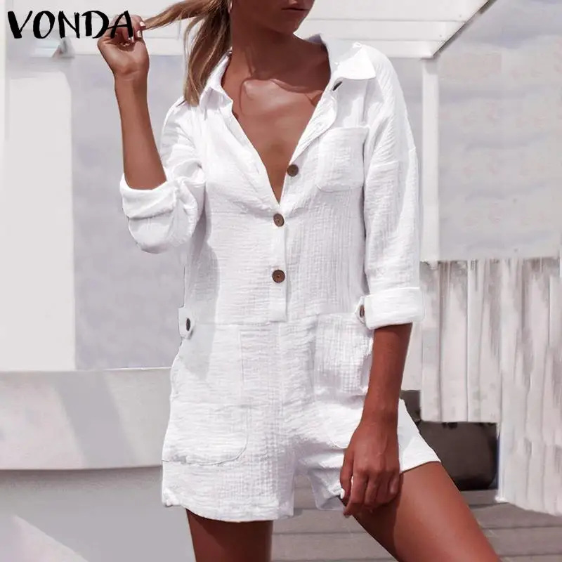 Monos de fiesta cortos para mujer, petos para mujer, VONDA, pantalones de camal ancho informales, monos sexys de talla grande 2021