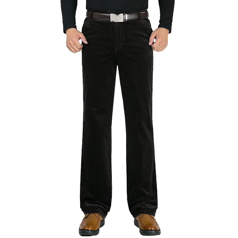 MOGU 2020 Winter New Men's Striped Pants High Waist Loose Corduroy Business Casual Pants Thick Elastic Straight Men's Pants