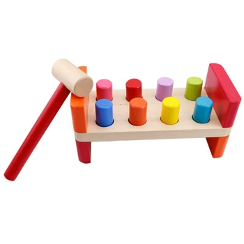 

8-Hole Wooden Piling Taiwan Children's Educational Toy Children's Hand-Eye Coordination Exercise Force Wooden Toy