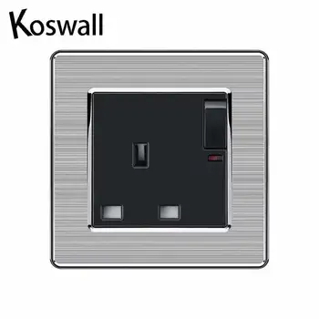 

Stainless Steel Panel 13A UK Standard Switched Socket with Neon Wall Outlet Grounded With Children Protective Door
