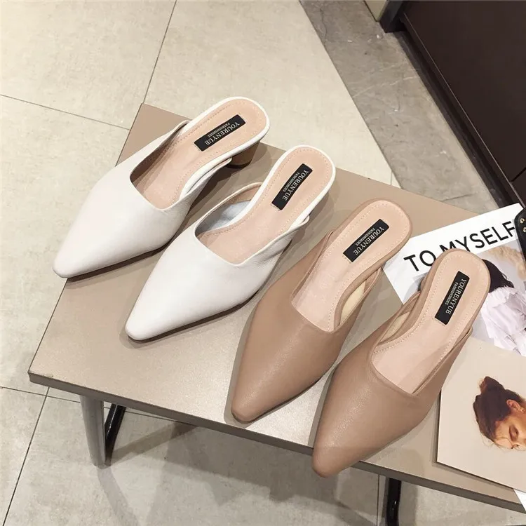

South Korea 2019 Autumn New Style Retro Microfiber Small Square Head Low Heel Mules Shoes Elegant Goddess Single Shoes WOMEN'S S