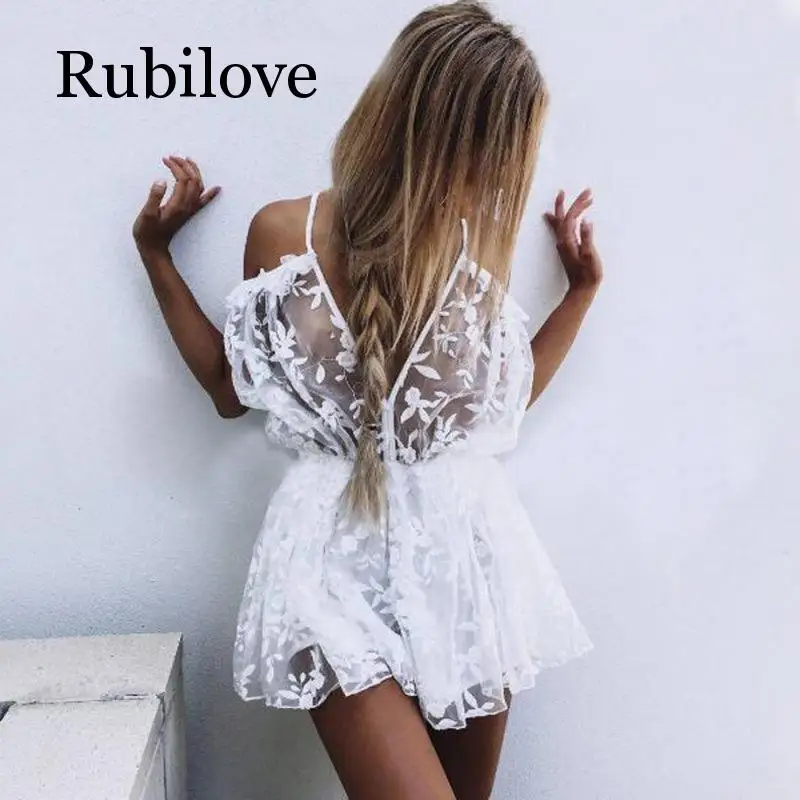 Rubilove, бразильский пляжный комбинезон, женский сексуальный глубокий v-образный вырез, прозрачный кружевной комбинезон, Летний комбинезон, женский комбинезон, вязаный крючком, Цветочный комбинезон