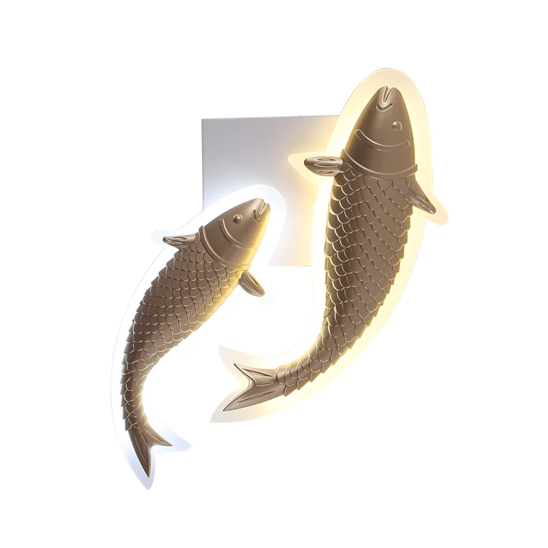 Креативный современный светодиодный настенный светильник из акрила серебристого, золотого и белого цветов с дизайном рыбы, декоративные настенные лампы с регулируемой яркостью для домашнего декора гостиной