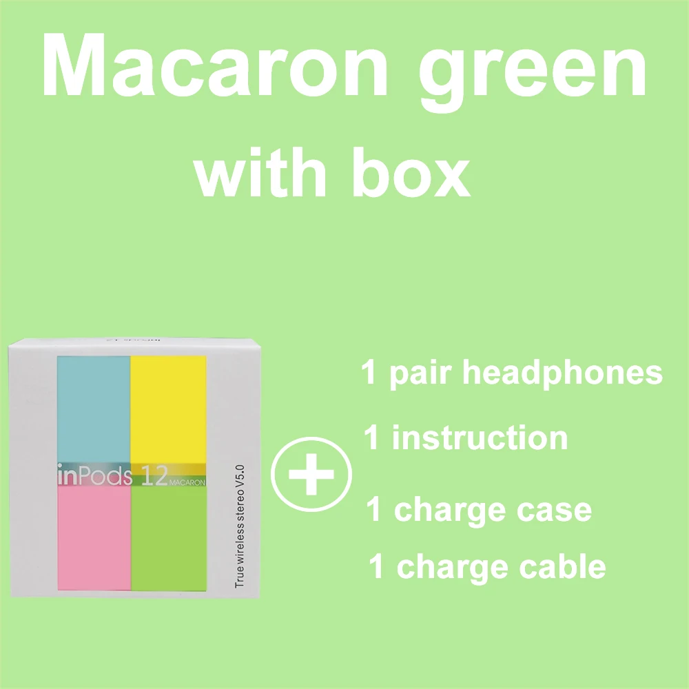 i12D Green with box Macaron i12 tws Bluetooth 5,0 наушники беспроводные наушники всплывающие спортивные наушники вкладыши сенсорный слуховой аппарат для смартфона - Цвет: i12D Green with box