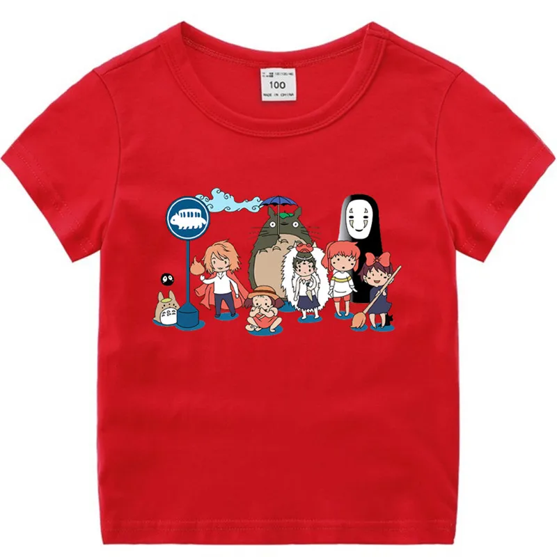Little Boy Girl Spirit Away Studio Ghibli Japanese Anime Totoro Miyazaki Hayao Anime Cotton T-Shirt Summer Kid's Christmas Shirt - Цвет: T125V-red