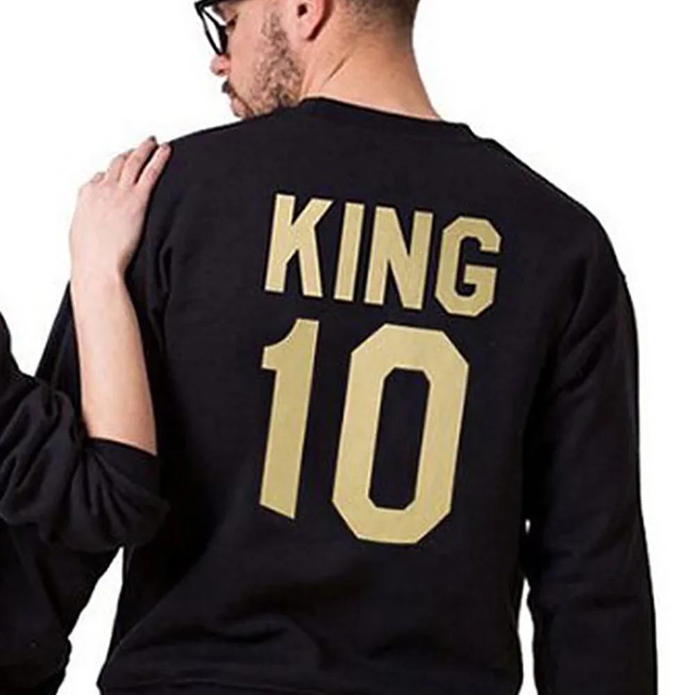 1 Pcs New Casual Hot Selling Popular Style Couple Golden English Letter King Queen Couple Sweatshirts Top For Lovers Polyester