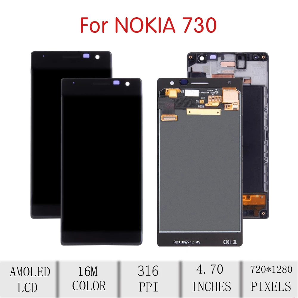 Для NOKIA Lumia 730 lcd кодирующий преобразователь сенсорного экрана в сборе для Nokia Lumia 730 дисплей с рамкой Замена 735 RM-1040