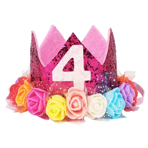 1pc Happy Birthday Party Hats Decor Cap Hat Princess Crown 1st 2nd 3rd Year Old Number Baby Kids Hair Accessory Birthday Toys - Цвет: Rose red   4