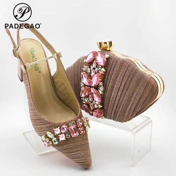

Pink Color Rome Style Italian Mature Women Shoes and Bag Set Nigerian Lady Shoes Matching Bag for Wedding Party