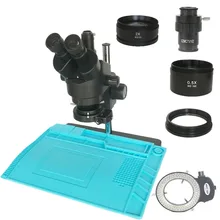 Russia Free shipping 3.5X-90X Trinocular Stereo Zoom Microscope 0.5X 2.0X Auxiliary Objective Lens industrial big soldering pad