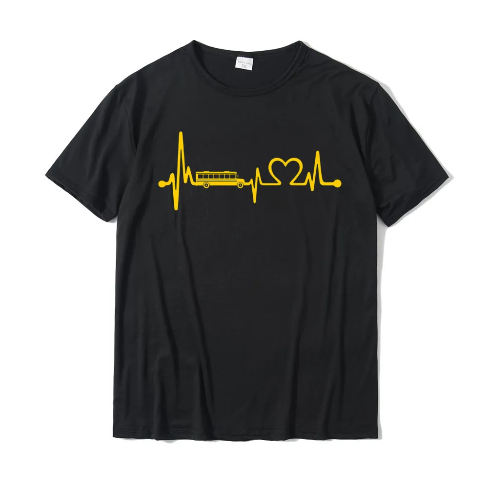Comics Printed On Funny Short Sleeve Autumn Tops & Tees Prevailing Round Neck All Cotton T-shirts Male T-shirts Funny School Bus Driver Gift Love School Bus Heartbeat Premium T-Shirt__19466 black