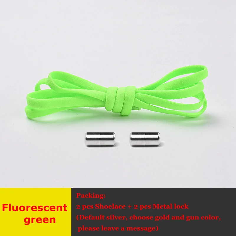 Fluorescent green Круглые шнурки для ботинок эластичные шнурки без завязок металлический замок быстрая безопасность ленивые шнурки подходят для отдыха кроссовки off white шнурки для обуви - Цвет: Fluorescent green
