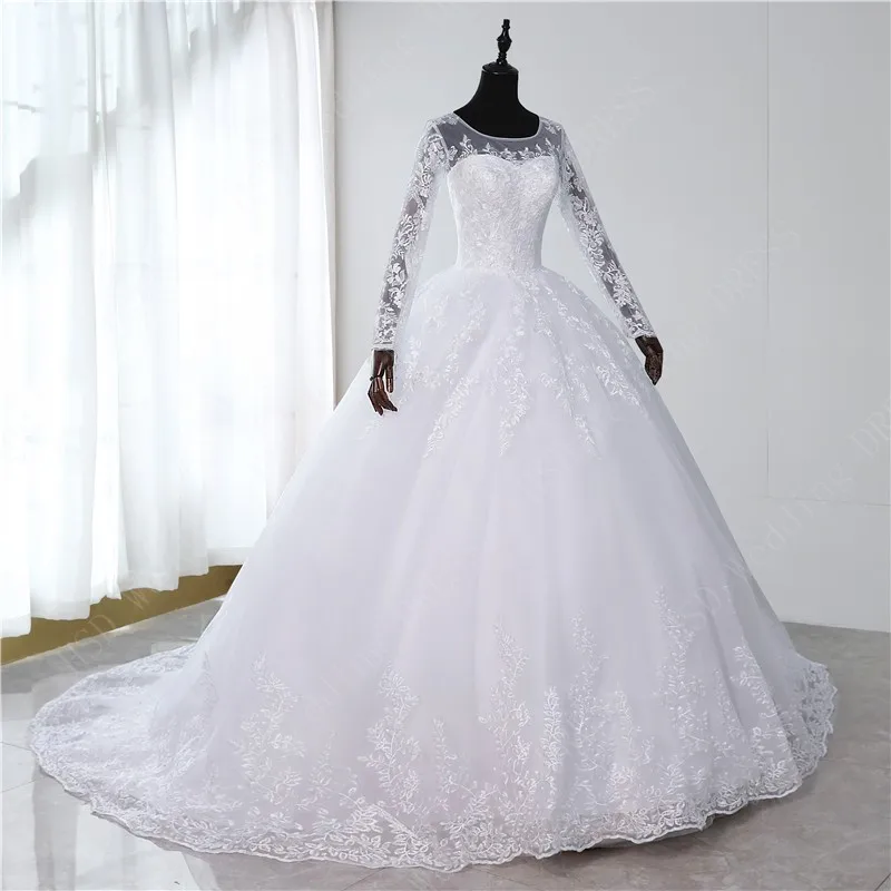 wedding dress for women 2021 White Ivory Champagne Sweetheart Vestido De Noiva Wedding Dress Full Sleeve Long Train Custom Plus Size Bride Tulle Mariage wedding gown