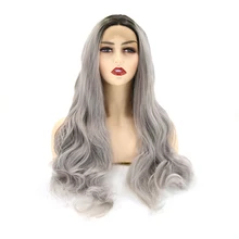 Зигзаг Омбре серый длинные волнистые синтетические парики на кружеве для черных женщин термостойкие волокна волос косплей серый натуральный Омбре парик