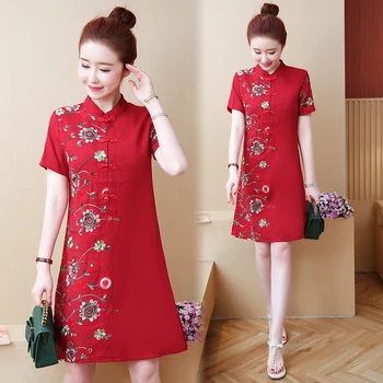 

2020 traditional chinese qiao short dress improved women flower printing cheongsam vestidos elegant qipao female chinese dress