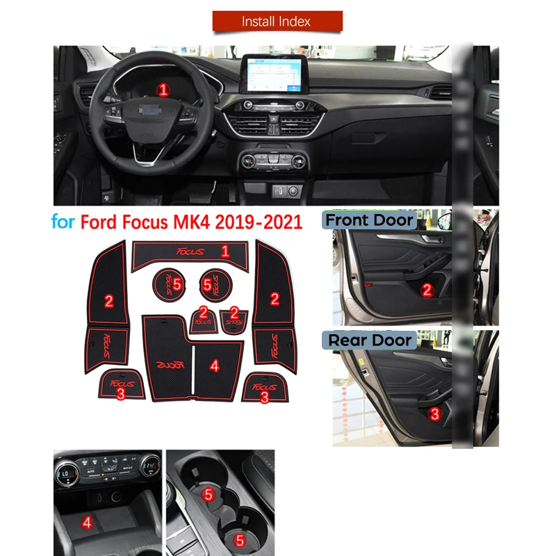 Противоскользящий резиновый подстаканник для ворот для Ford Focus 4 MK4 Focus ST RS коврик для двери, автомобильные наклейки 10 шт. Focus IV