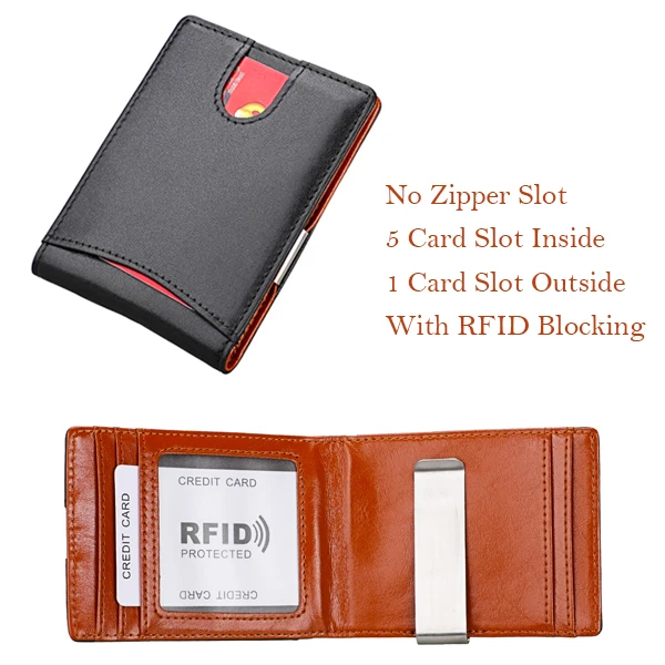 Тонкий кошелек ультра тонкий зажим для денег из натуральной кожи мужской короткий мини-кошелек RFID блокирующий кошелек WOLFDEER - Цвет: 6 card slot