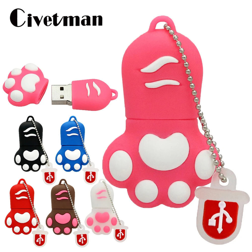 Мультяшный Usb флеш накопитель 256 ГБ Милая животная кошка лапа 8 16 32 64 USB 2 0 флэш диск
