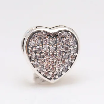 

Original 925 Sterling Silver Bead New Heart With Crystal Clip Fit Pandora Women Bracelet & Necklace Diy Jewelry