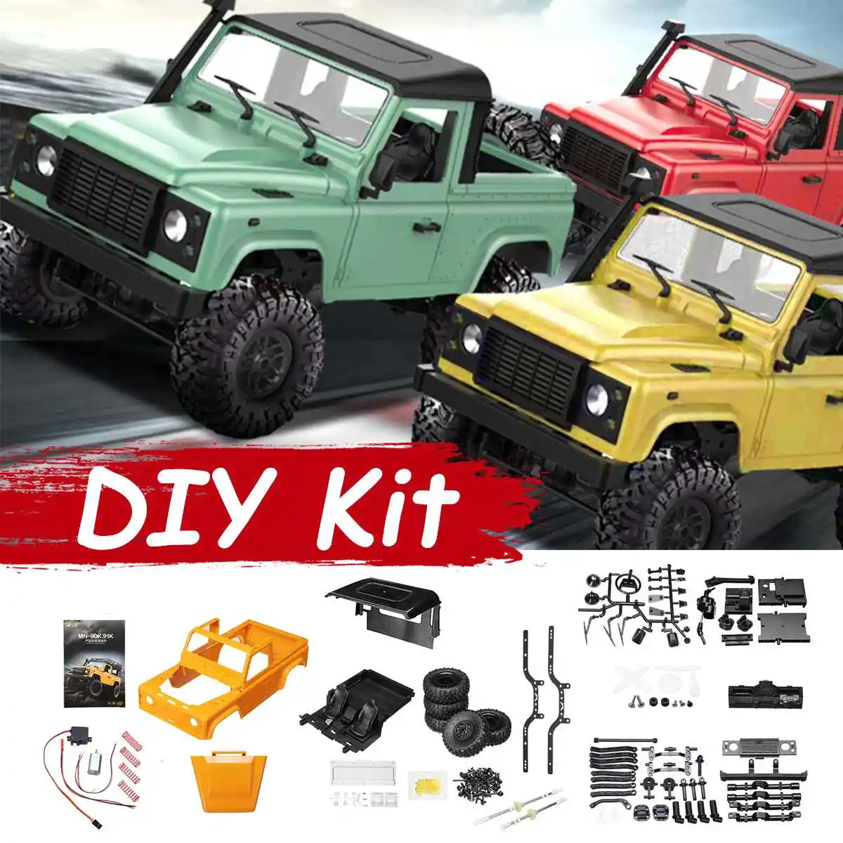 Радиоуправляемый автомобиль DIY Kit WPL D90 1/12 2,4G 4WD Defend Pickup внедорожный военный грузовик детская дистанционная игрушка RC Rock гусеничный разобранный комплект