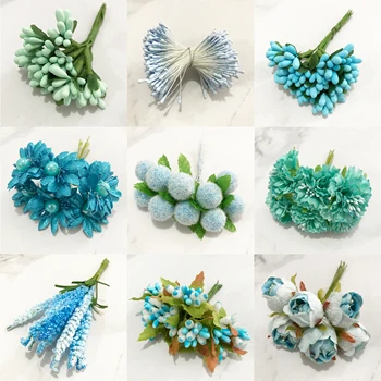 

6/10/12/pcs Mix Blue Flower Cherry Stamen Berries Bundle DIY Christmas Wedding Cake Gift Box Wreaths Decor
