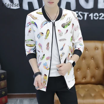 

Jackets Men Long Sleeve Printed Harajuku Stand Mens Casual Slim Fit Jacket and Coats Korean Style All-match Zipper Daily Pockets