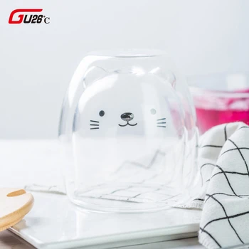 

Novlety 270ml Double Layer Coffee Cup High Borosilicate Glass Cold Drink Cup Hot Drink Cup Cute Cat Bear Milk Tea Glass