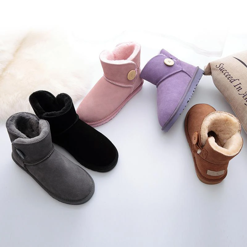 

Winter Women Snow Boots Genuine Leather Shoes with Fur Female Warm Footwear Lady Ski Shoes with Button